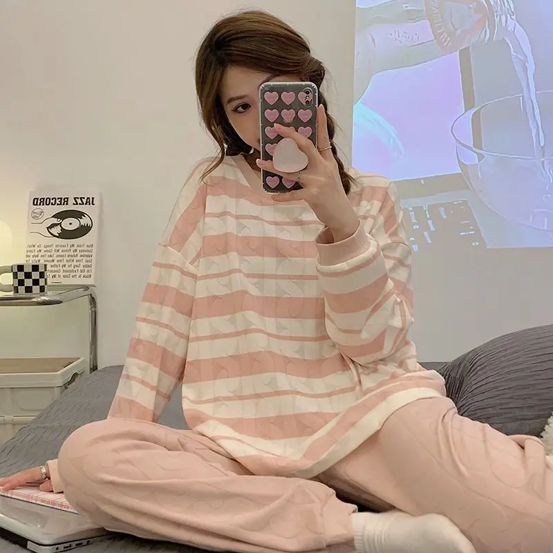 Women's Pajamas Pyjamas Suit Long Sleeve Female Sleepwear Two-piece Set Home Wear Nightwear