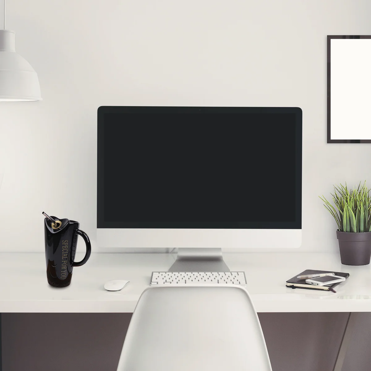 

Creative Large Capacity Ceramic Mug Black Stylish Drinking Cup for Coffee Tea Hot Chocolate with Straw Opening Reusable Home