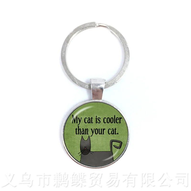 Fortune Cat Keychains 25mm Round Glass Dome Cat Pattern Series Keyring Cat Lover Creative Gift Can Customize Your Beloved Pet