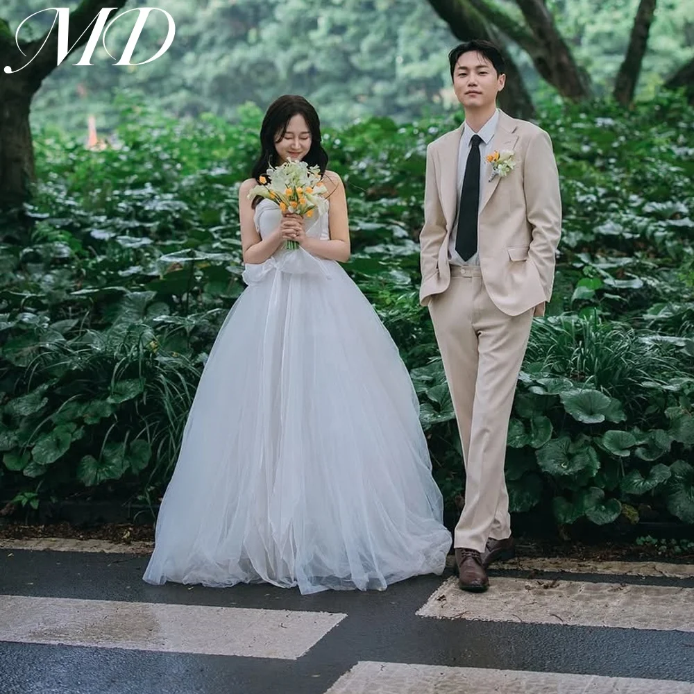 MD 2025 Simple A-line Wedding Dress Strapless 웨딩드레스 Tulle New Korea Photoshoot Bridal Gown Corest Customized Floor-Length