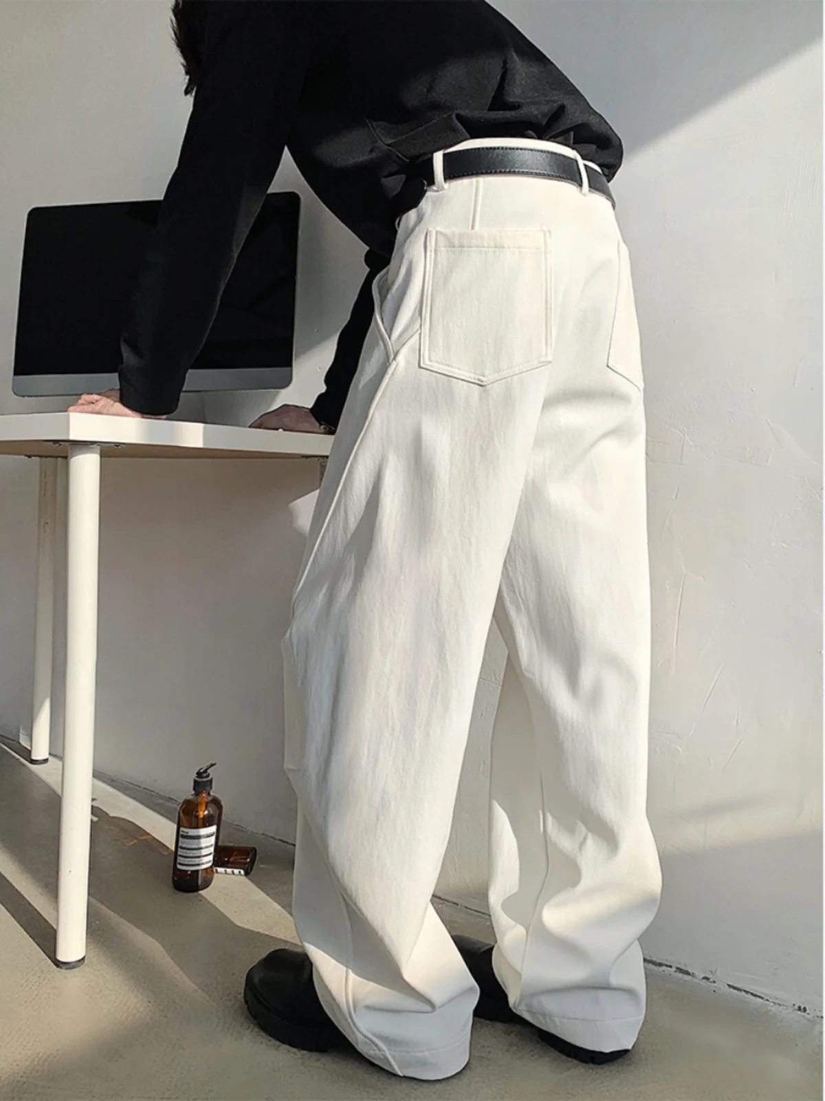 

Мужские джинсы American Sle Loose Fit белого цвета, прямые брюки Cleanfit, повседневные хлопковые рабочие брюки, молодежная мода