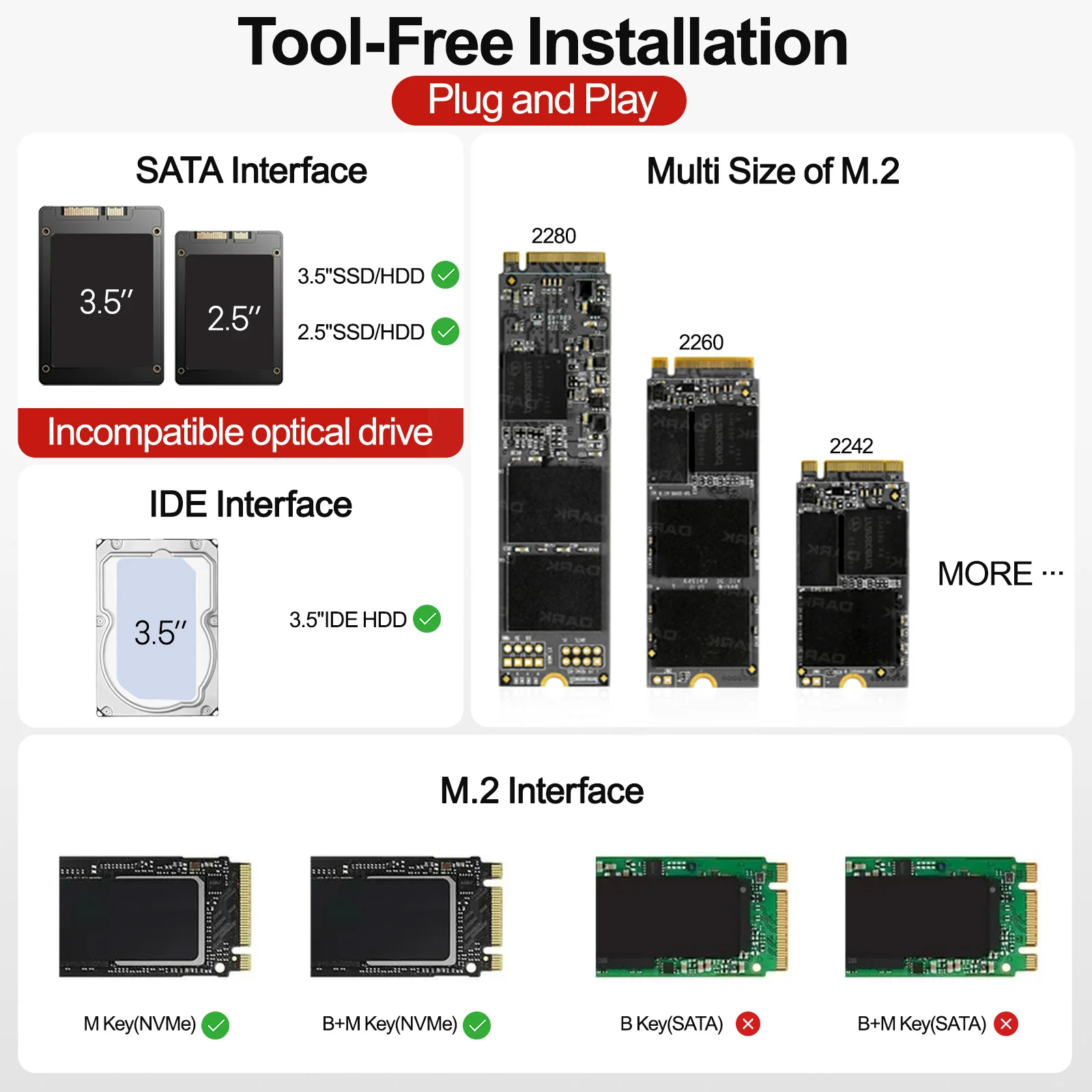 UNITEK USB Type C 10Gbps to SATA IDE Adapter M.2 PCIe NVMe Hard Drive Enclosure Plug&Play Tool-Free Design for Windows Mac Linux