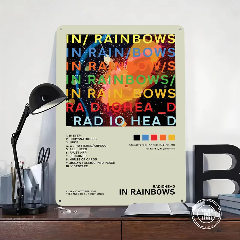 Radiohead - In Rainbows Album Art Personalized 3D Textured Metal Poster Wall Art Vintage Tin Signs for Office Decor Room Home
