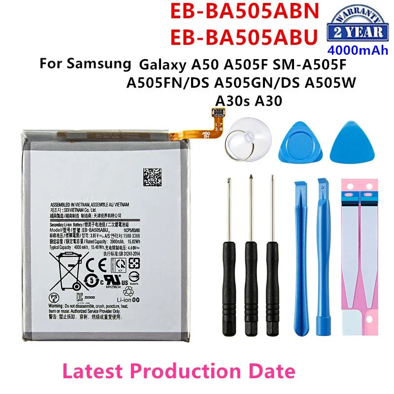 

Brand New EB-BA505ABN EB-BA505ABU 4000mAh Battery For Samsung Galaxy A50 A505F SM-A505F A505FN/DS/GN A505W A30s A30+Tools