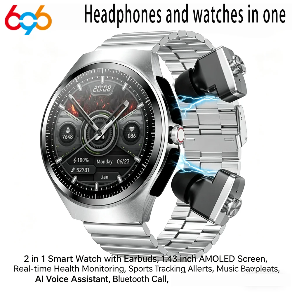 

New Music Smartwatch With Built-in Headphones 1.43-inch AMOLED HD Screen Heart Rate Health Monitor Men Watch Women Sports Mode