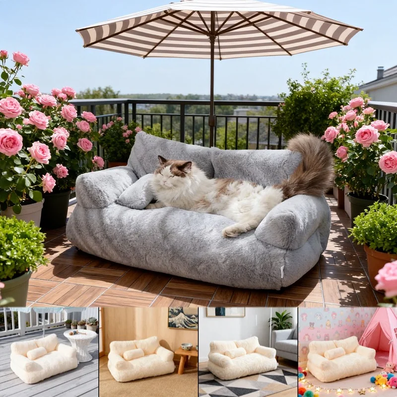 

Plush Winter Pet Sofa Bed for Dog And Cat Soft Comfortable Couch with Removable Washable Cover Non-Slip Bottom - Pet Dog Sofa