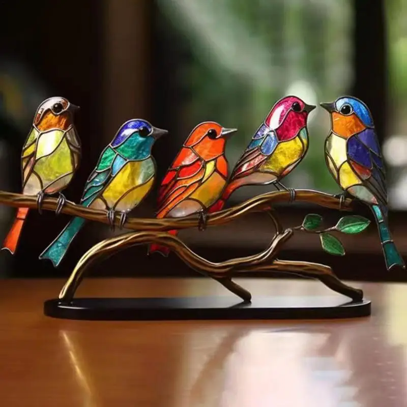 Metal Bird Desk Decorative Alloy Ornaments Office Desktop Bird Pendant Statue Stained Glass Birds On Offices Cabinets Bedroom