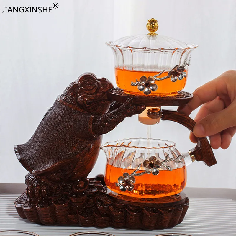 

Creative Tea Toad Shape Teapot Automatic Tea Maker Pu'er Oolong Teapot And Cup Set Heat-resistant Glass Teapot Holder Base