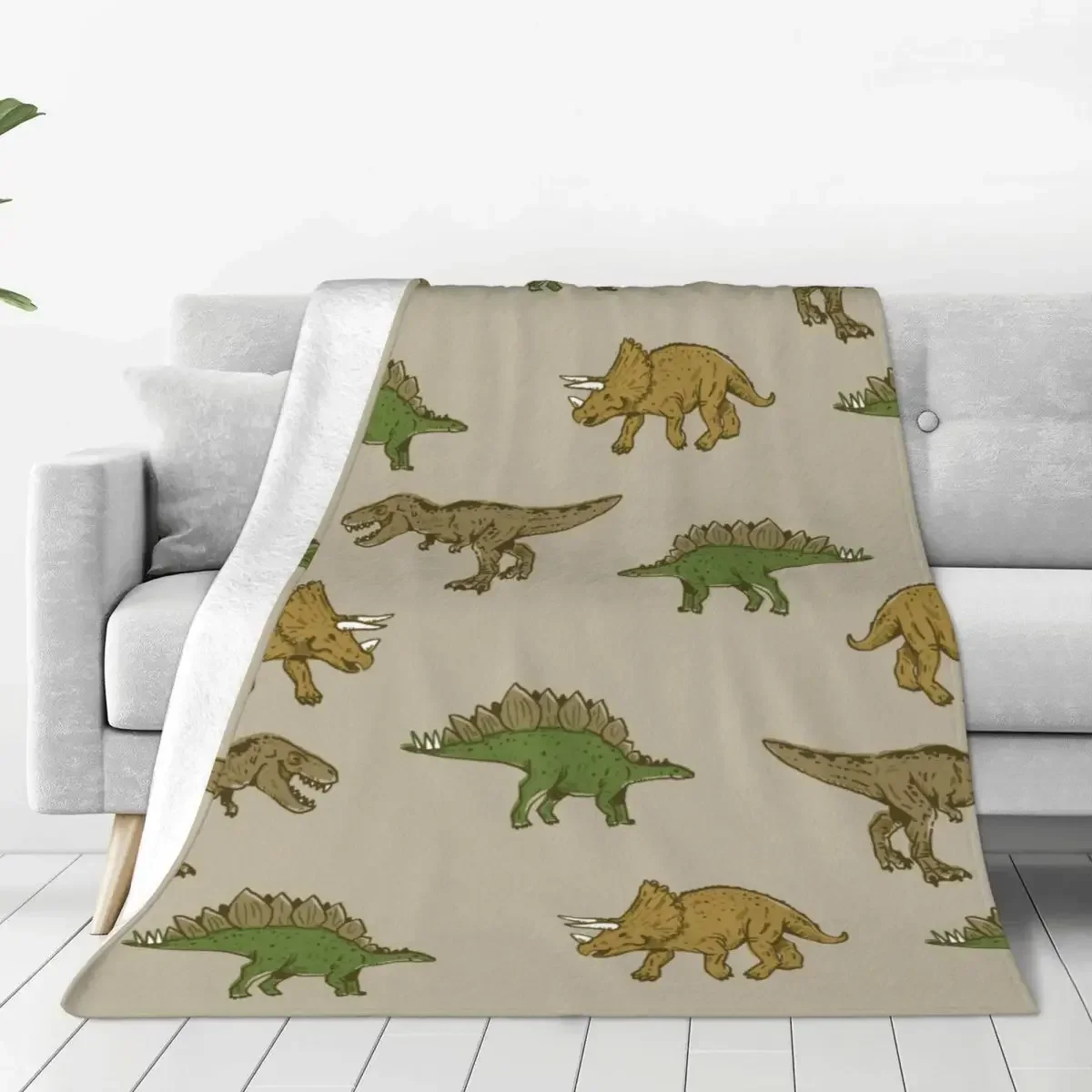 Dinosaur Blanket Fleece Spring/Autumn Animal T-Rex Stegosaurus Triceratops Super Soft Throw Blankets for Sofa Bedroom Bedspread