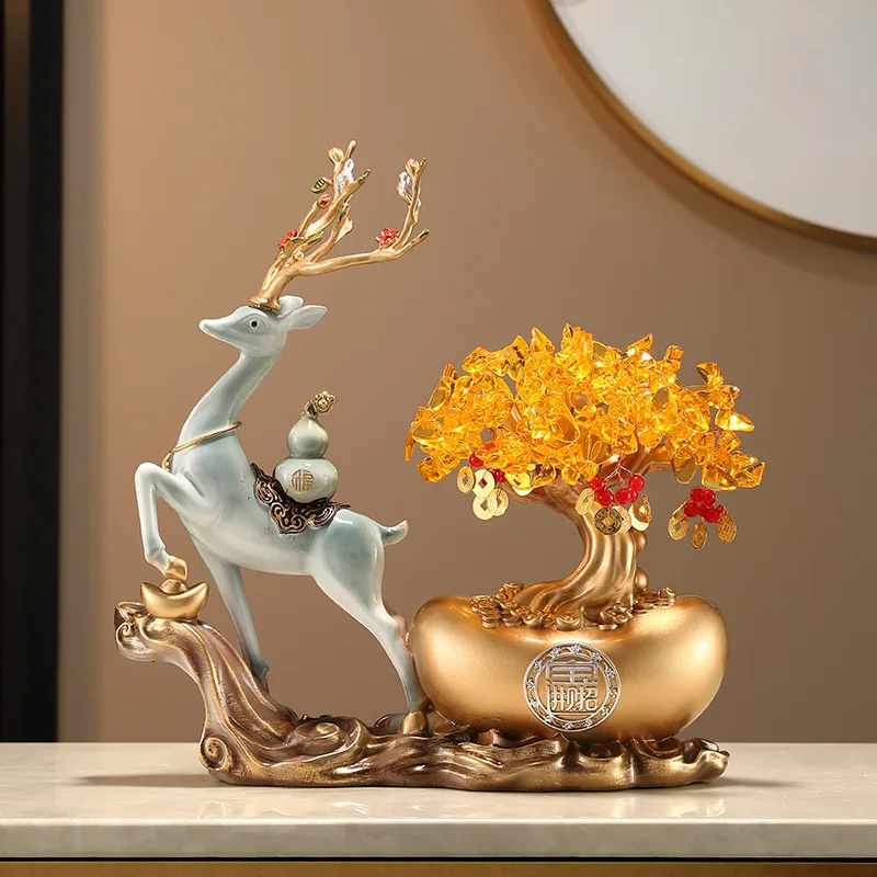 LTT fortune deer cash cow gold ingot new Chinese ornaments office front desk wine cabinet decoration