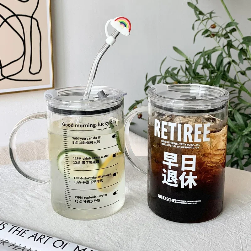 1000Ml large capacity early retirement scale glass straw cup