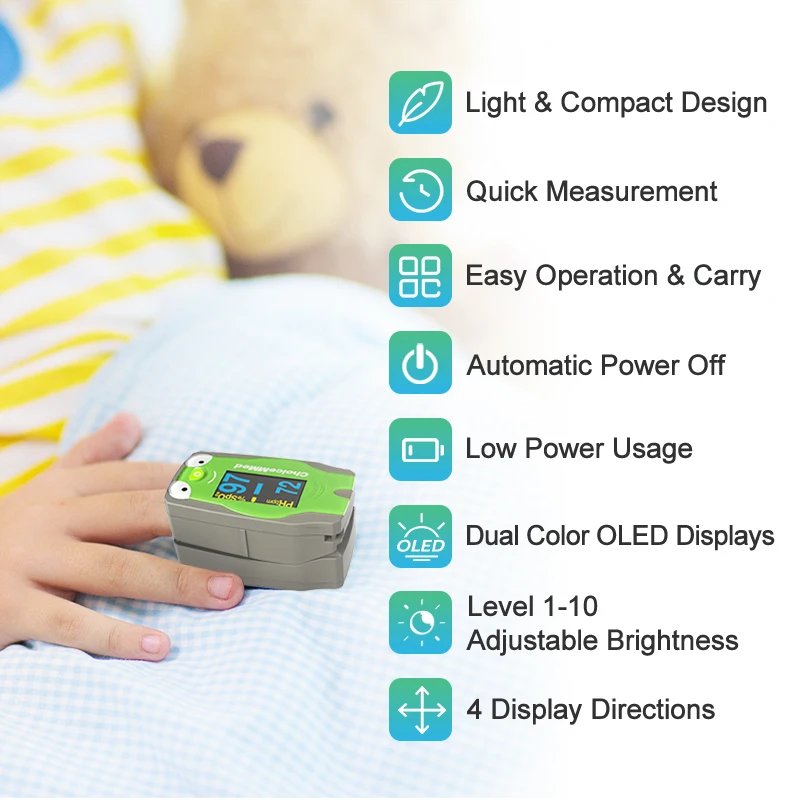 ChoiceMMed Children Finger Pulse Oximeter Blood Oxygen Saturation Monitor Pulse Rate Meter Pulse Oxiometer OLED Oximetro de dedo