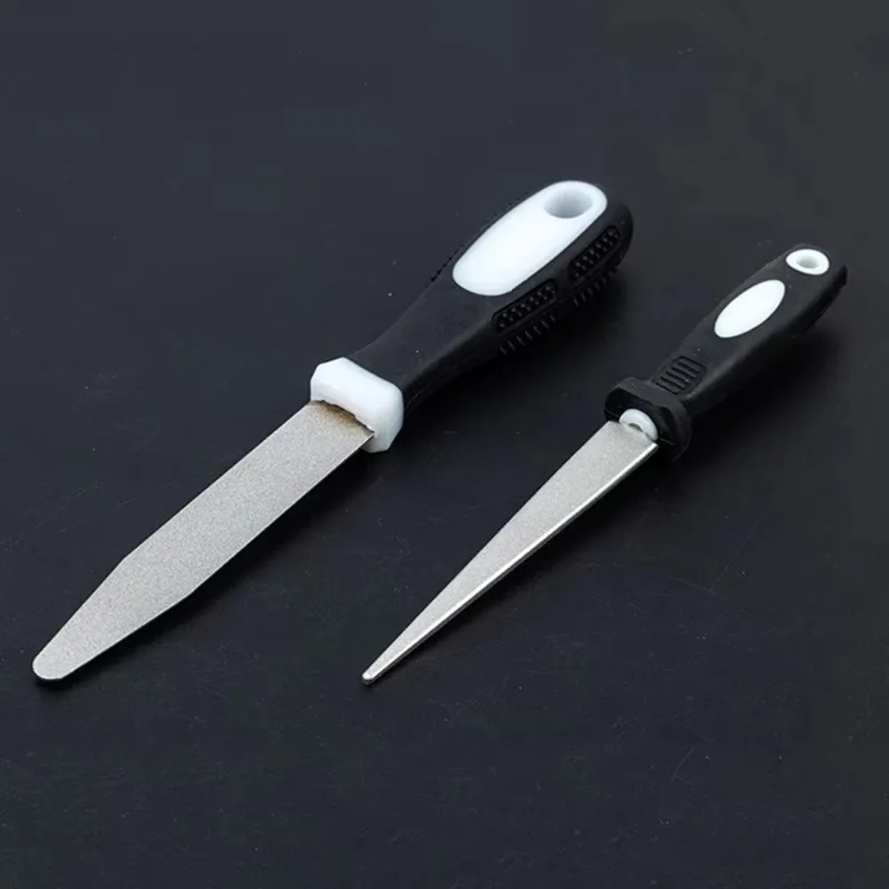 2Pcs/Set Double-sided Sharpening Rod Flat Curved Design Non-Slip Handle Diamond Sharpening Stone Sharpening File Garden Tools