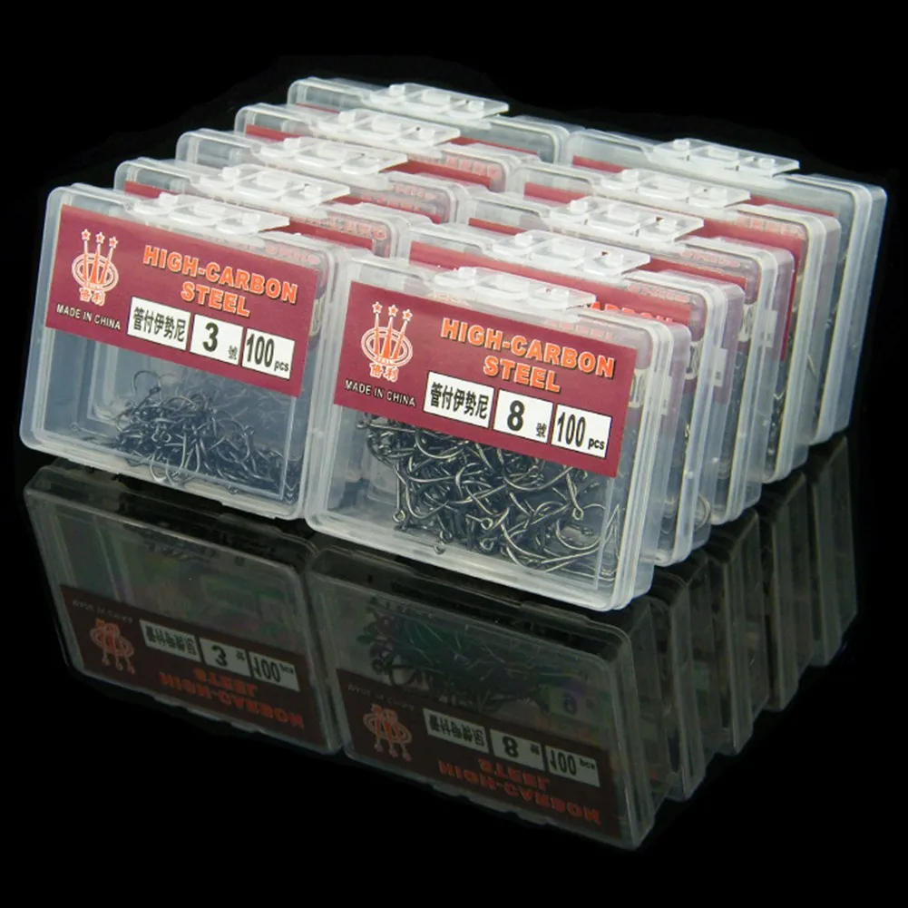 

100 Pcs/box Carbon Steel Fishing Hooks 3-12 Type Fishing Hook Jig Barbed Lure Hook With Hole For Fishing Tools Accessories 27g