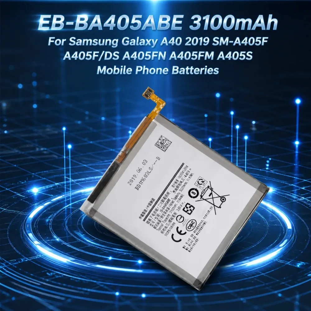 Новые аккумуляторы EB‑BA405ABE для мобильных телефонов Samsung Galaxy A40 2019 SM‑A405F A405F/DS A405FN A405FM A405S, 3100 мАч, 3.85 В.