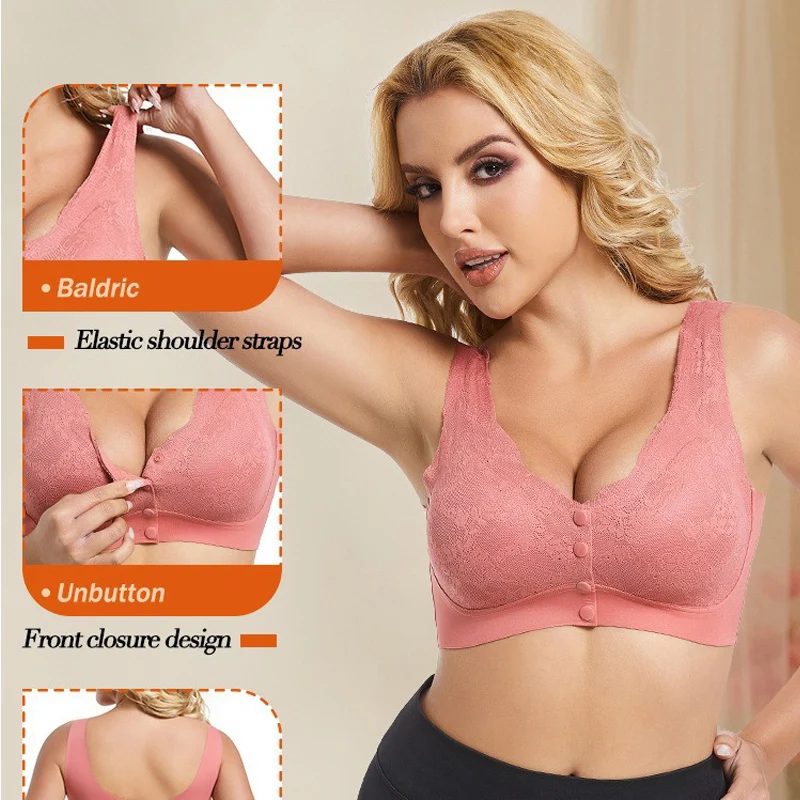 Plus Size Pregnant Wire Free Lace Vest Nursing Bra Yoga Sports Underwear Breathable Comfortable Sexy Push Up Front Closure Bras
