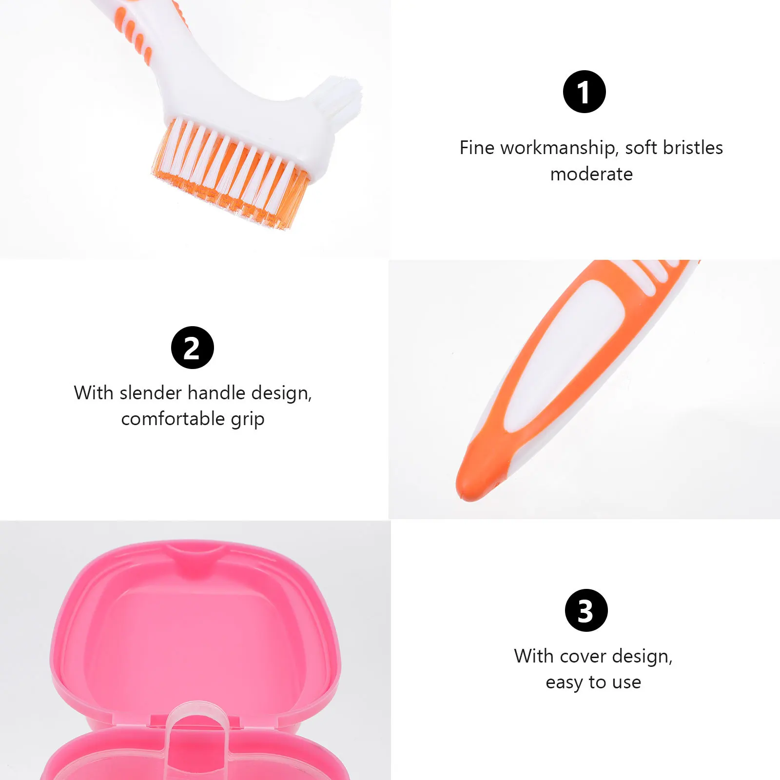 

1 set Denture Box Set Portable False Tooth Storage Case With Cleaning Brush Supple Bristle Denture Holder Orthodontic Retainer