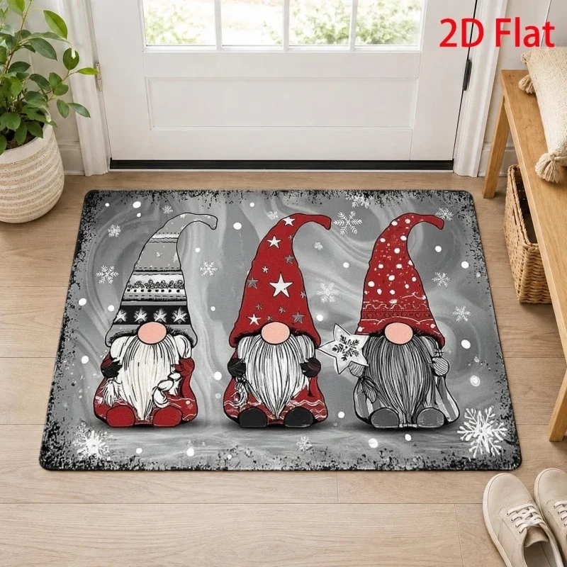 Christmas Gnome Doormat, Snowflake Dwarf Printed Floor Mat, Winter Holiday Indoor Entrance Home Rug