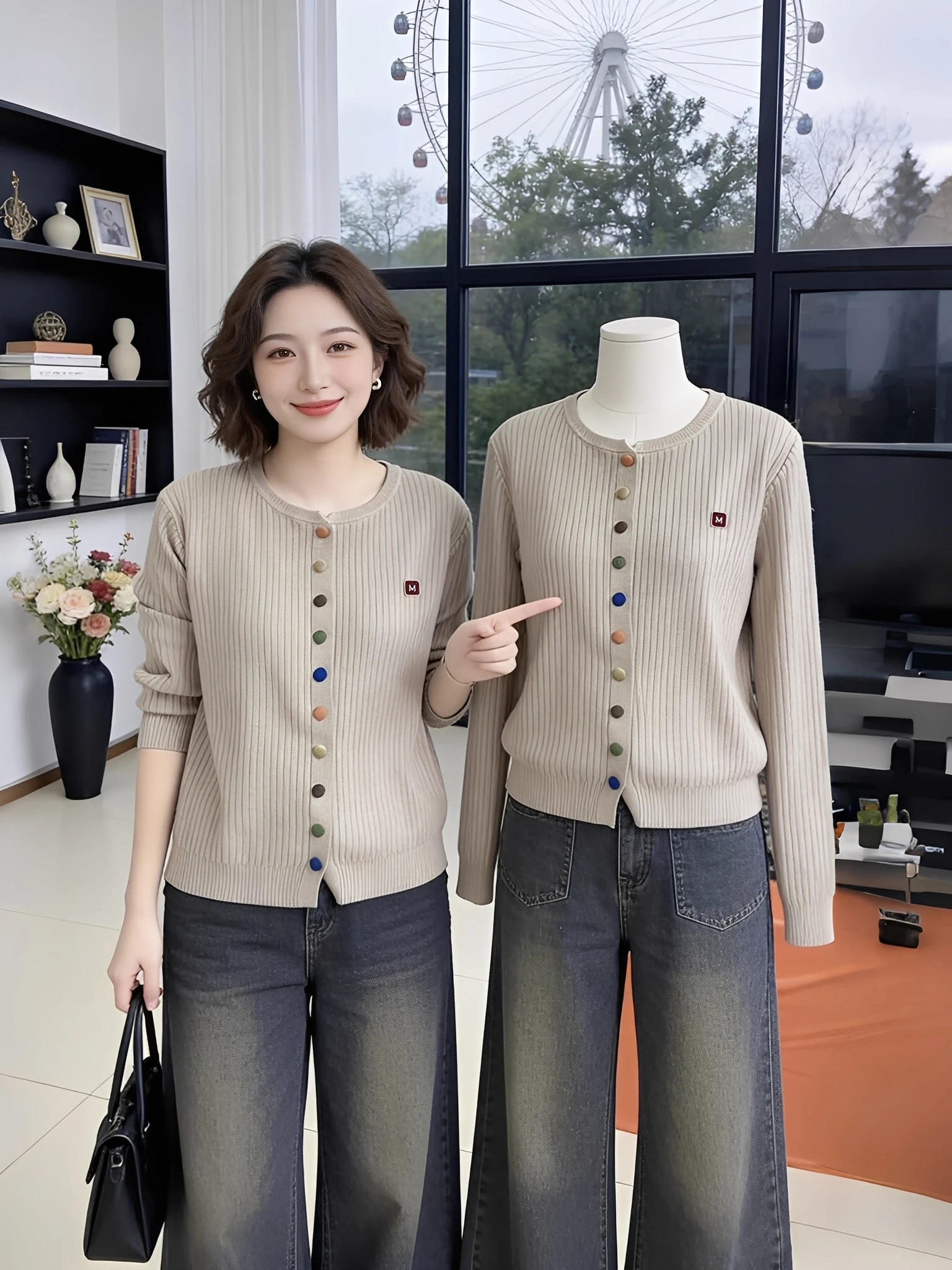 

Women's Knitted round Ne Open Cardigan Casual Versatile Inner Wear Outerwear Mommy Chic Age-Defng Top Commute Sle
