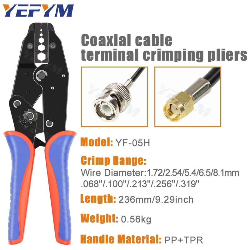 Coaxial Cable Crimping Pliers YF Series For SMA/BNC RG58, 59, 62, 174,8, 11, 188, 233 and Crimper Cutter Stripper Tools