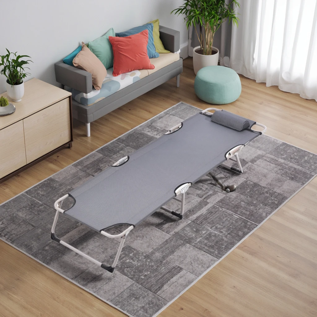 

Portable Modern Design Home Folding Bed Simple Camp Cot for Bedroom Outdoor Hospital & Living Room Metal Frame Recliner