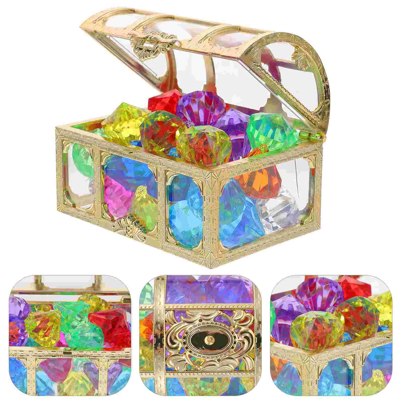 Crystal Box Treasure Chest Diamond with Hole Fake Gems Kids Party Favors Gift Colorful Acrylic for