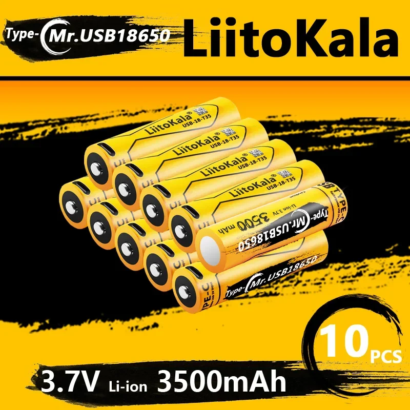 10pcs LiitoKala USB-18-T35 Type-C 18650 3.7V 3500mAh USB Rechargeable Li-ion Battery for Flashlight Electric Mouse Toy Battery