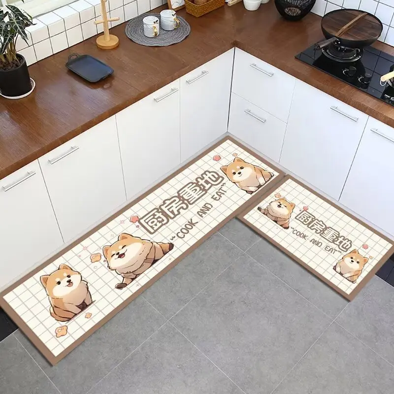 VIKAMA Simple Puppy Kitchen Rug Set, Kitchen And Bathroom Absorbent Floor Mat Set, Foot Mat, Door Rug Crystal Velvet Home Decor