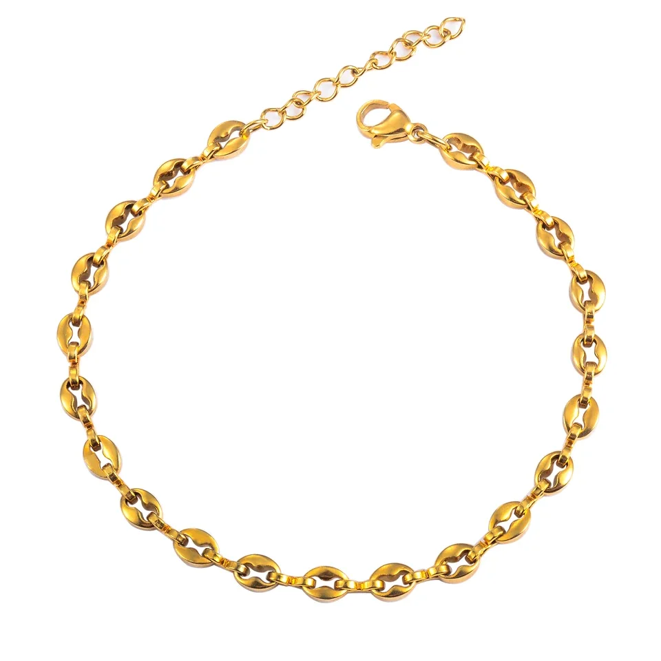 Cadenas de Acero Inoxidable de 5mm y 4.5mm con Eslabones Tipo Grano de Café, Pulseras de Nariz de Cerdo en Color Oro y Plata con Extensor de 3cm