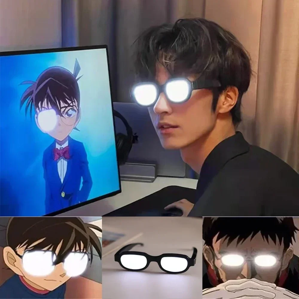 LED Conan Same Luminous Glasses Funny Performance Glasses USB Charging Cosplay Glasses Props Christmas Halloween Party Supplies