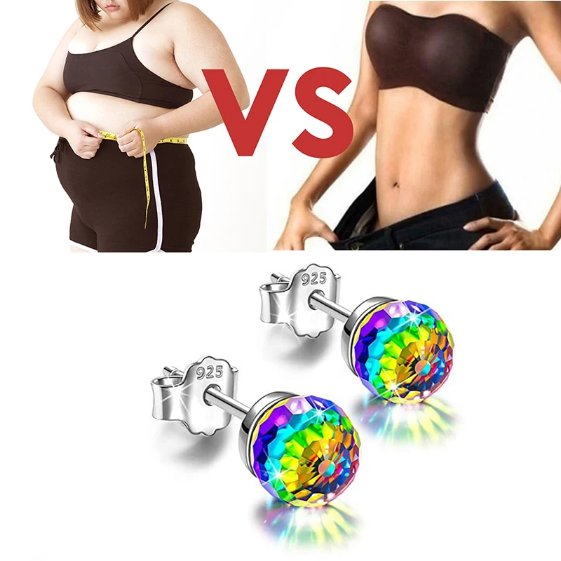 1 Pair Colorful Crystal Lose Weight Body Relaxation Massage Slim Ear Studs Magnetic Slimming Earrings Health Jewelry Girls Gifts