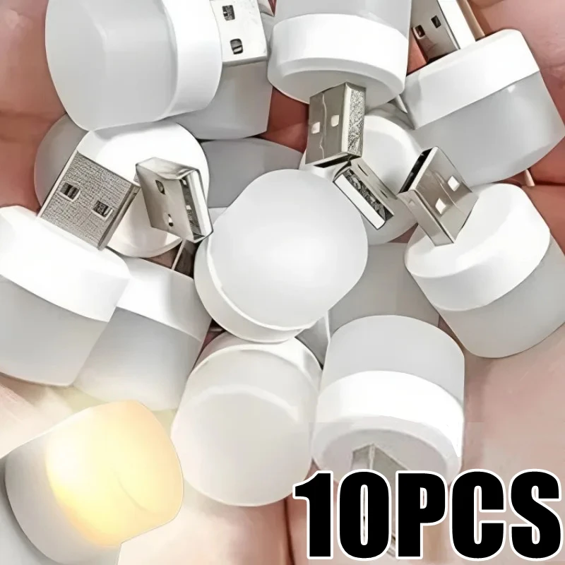 1-10Pcs Mini USB Night Light Warm White Eye Protection Book Reading Light USB Plug Computer Mobile Power Charging LED Night Lamp