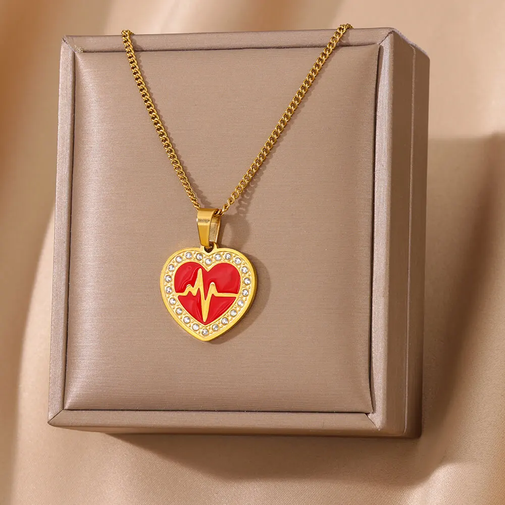 Fashion Heart Pendant Necklaces For Women Gold Color Stainless Steel Chain Heart Ripple Necklace 2024 Trend Jewelry Party Gift