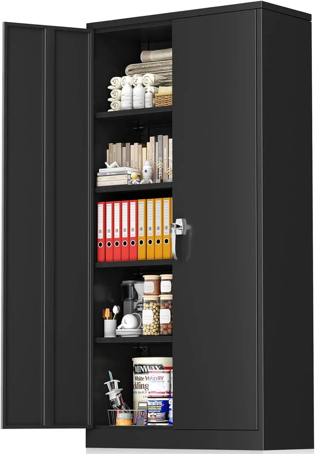 

Storage Cabinet, 72” Black Garage Steel Locking Cabinet with Doors and 4 Adjustable Shelves, Tall Lockable File &Tool Cabinet fo