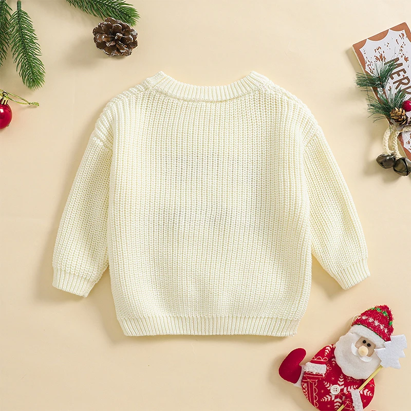 Baby First Christmas Sweaters Letter Embroidered Long Sleeve Round Neck Knitted Pullover Sweaters Infant Knitwear Tops