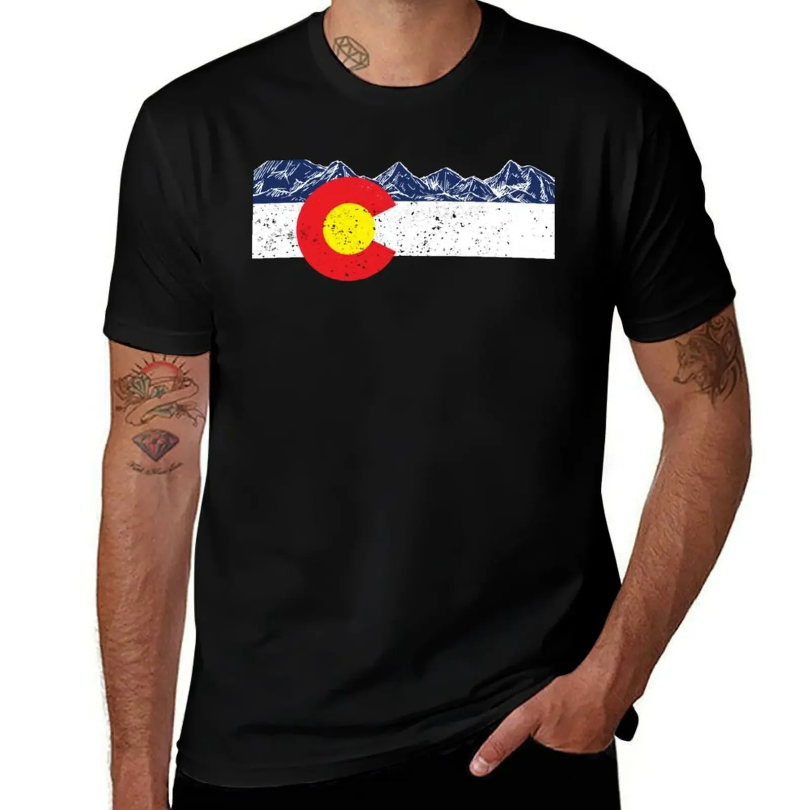 Colorado Flag Mountain Gift Vacation Colorado Day Denver T-Shirt anime stuff Men's cotton t-shirt