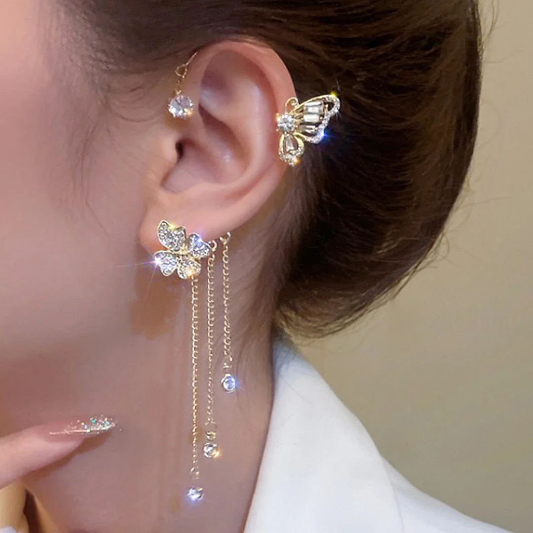 Fashion Butterfly Ear Clip 1pc Alloy Tassel Women and Girls Jewelry Wedding Festival Party Decoration Exquisite Accessories y2k