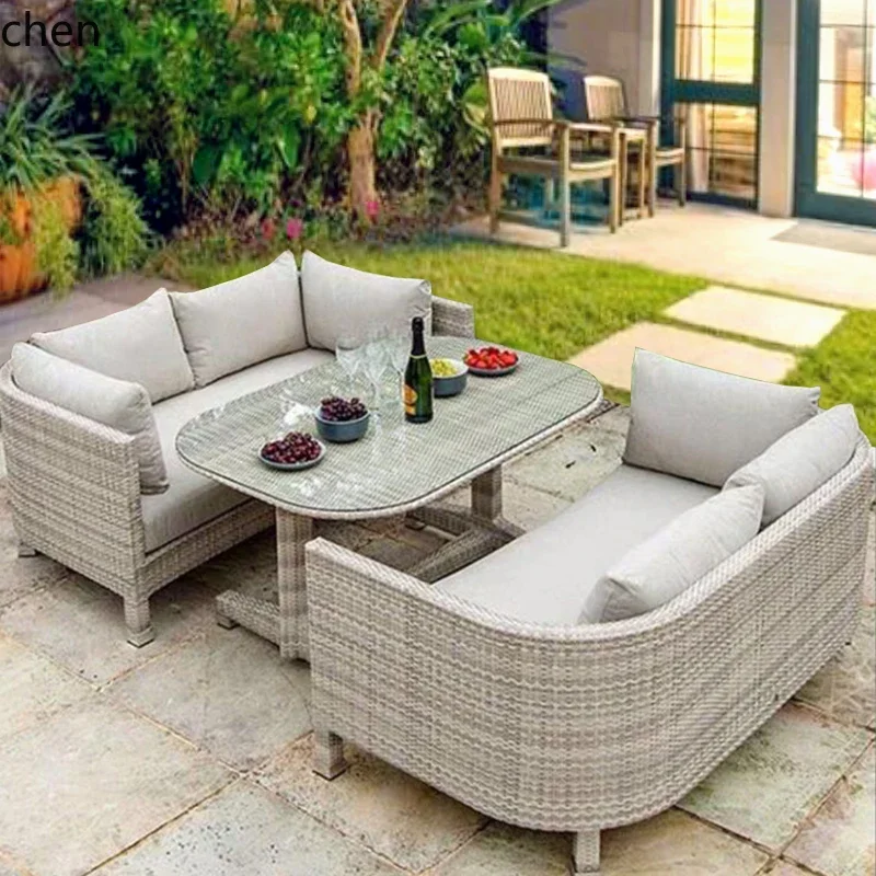 TQH-c13  Outdoor Sofa Courtyard Terrace Waterproof Sunscreen double Sofa Balcony Open-air Rattan Table and Chair Three-piece Set