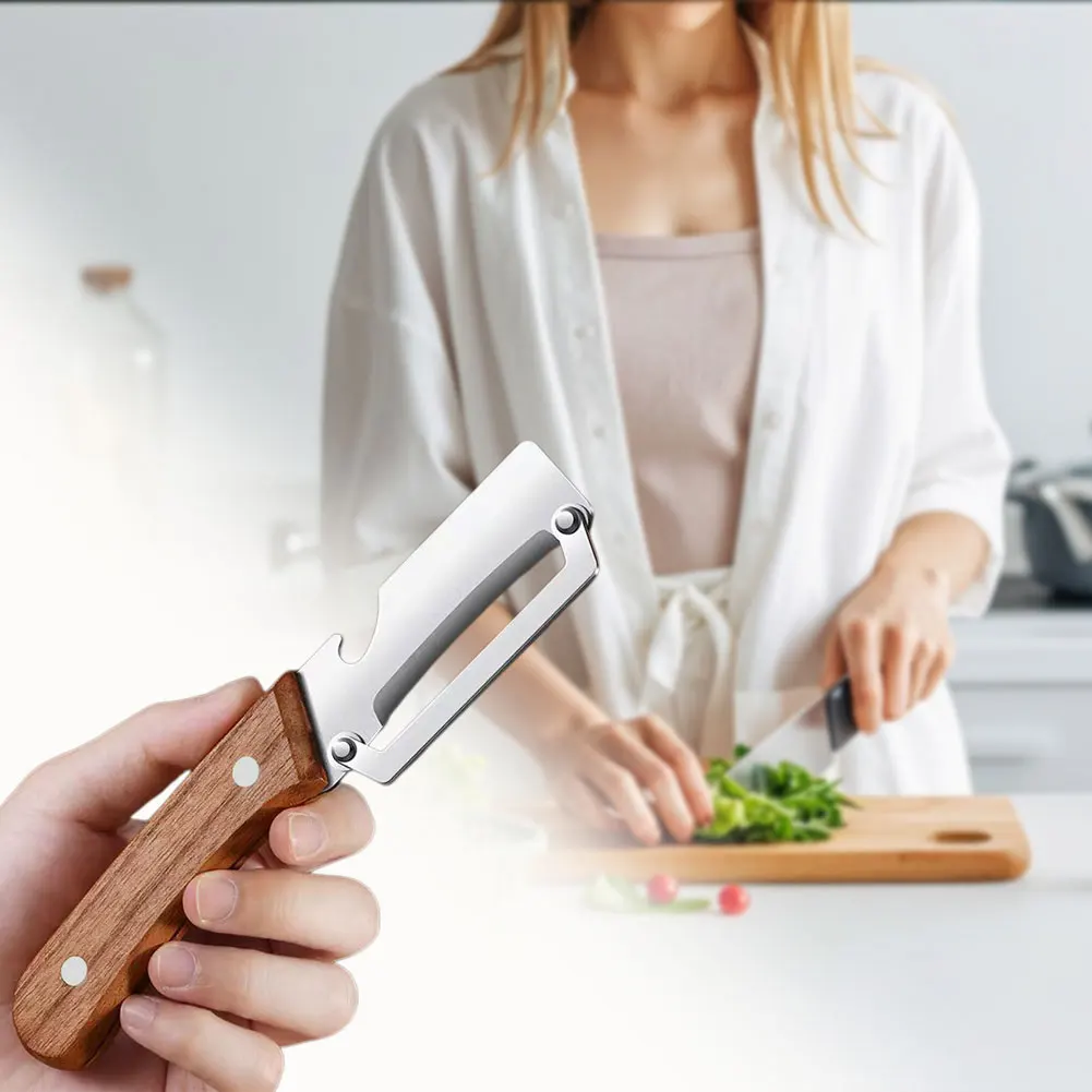 Fruit Vegetable Peeler Stainless Steel Sugarcane Peeling Knives Comfortable Non-Slip Wooden Handle Outdoor BBQ Processing Knives