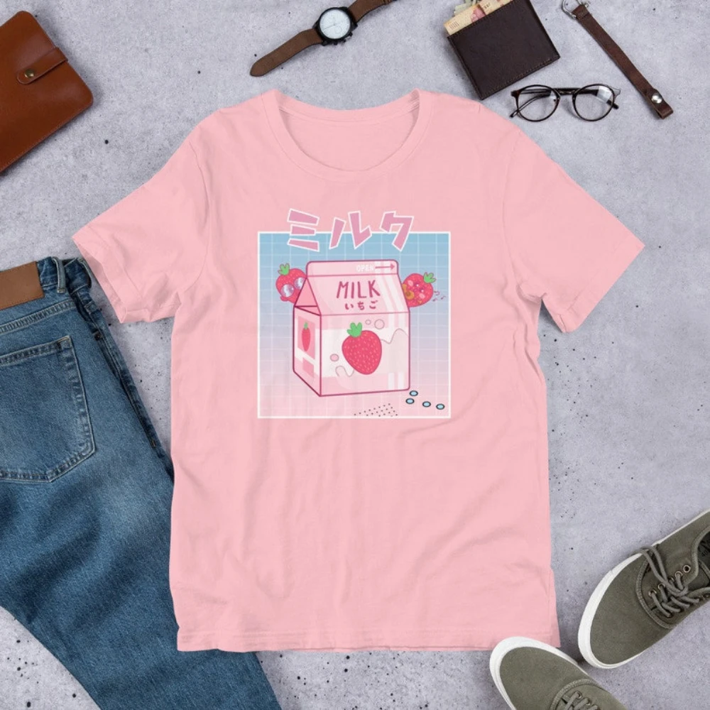 90s Japanese Aesthetic T-shirt Kawaii Anime Strawberry Milk Shake Shirt T-shirt for Japan Lovers Cute Gift for Anime Fan