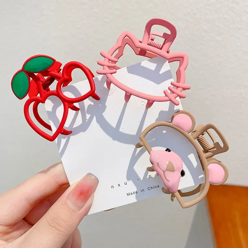 

Kawaii Hair Clip Bear Cherry Cat Alloy Girls Hair Claws Clips for Women Hair Accessories Korean Trendy Hairpins Head Wear