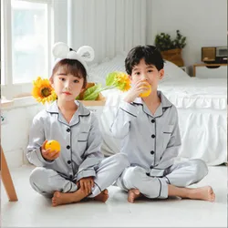 Cute Cartoon Children Outfit Pajamas Set 2024 Long Sleeve Satin Pyjama Toddler Boy Girl for 2 to 3 4 5 6 7 8 9 10 11 12 13 Years