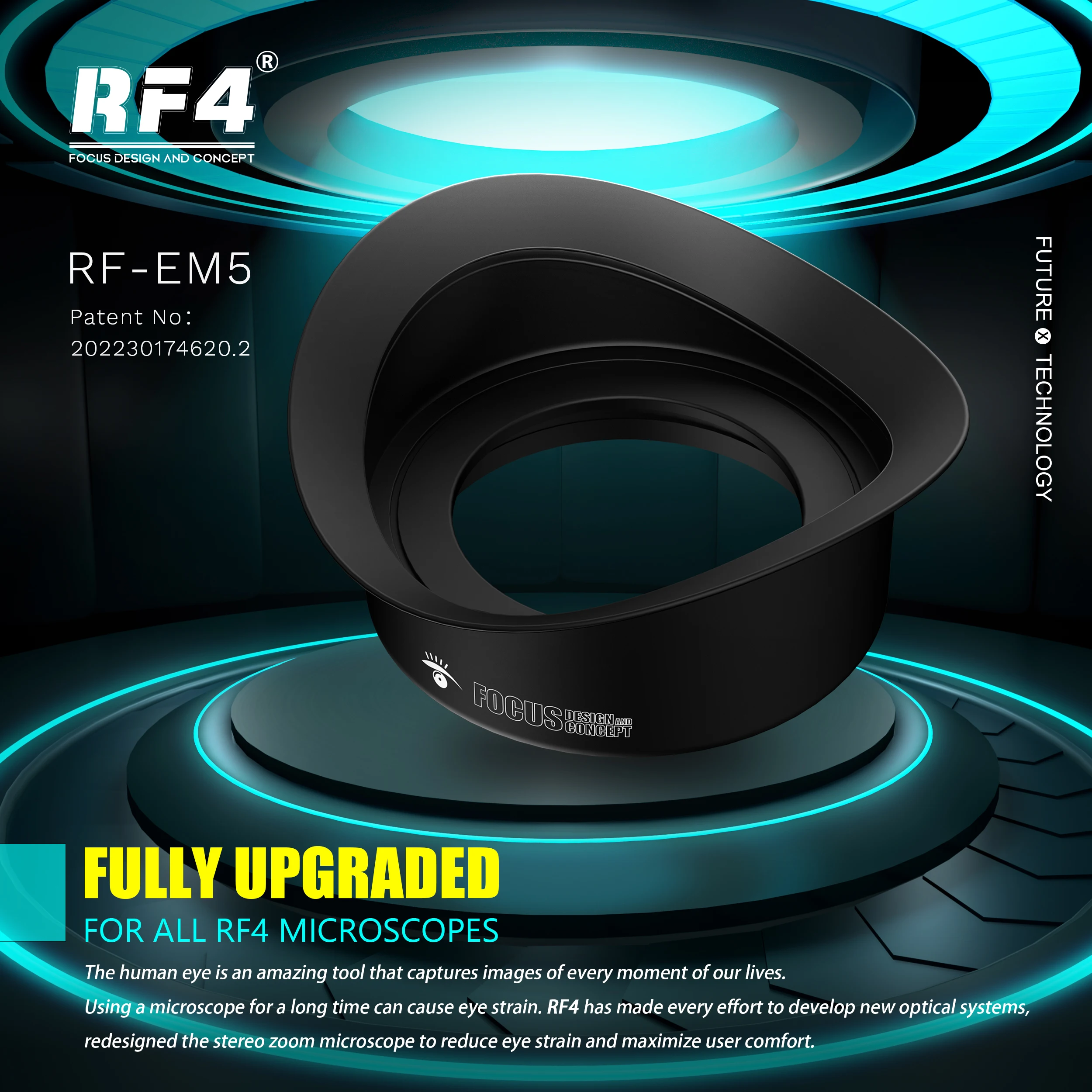 Ocular estéreo RF4 para microscopio, protector ocular de goma, evita fugas de luz, antifatiga, Copas de protección, RF-EM5