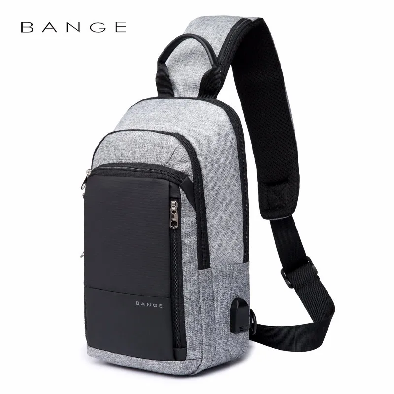 BANGE Multifunctionele Crossbody Tas Heren USB-oplaadpoort Messengers Pack Waterdichte schoudertassen Zakelijke borsttas