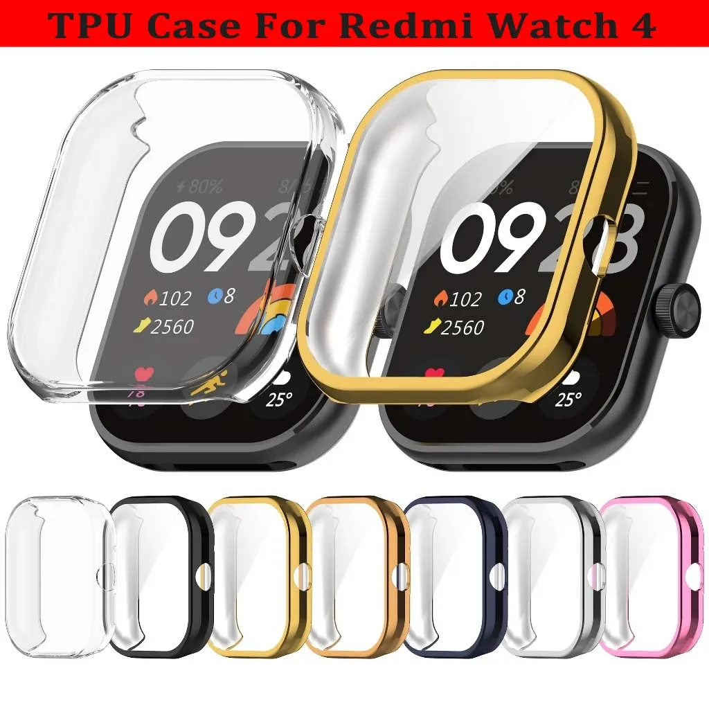 Screen Protector Case For Redmi Watch 4,Soft TPU Plated Bumper All-Around Watch Protective Shell Anti-Scratch Cover Additions