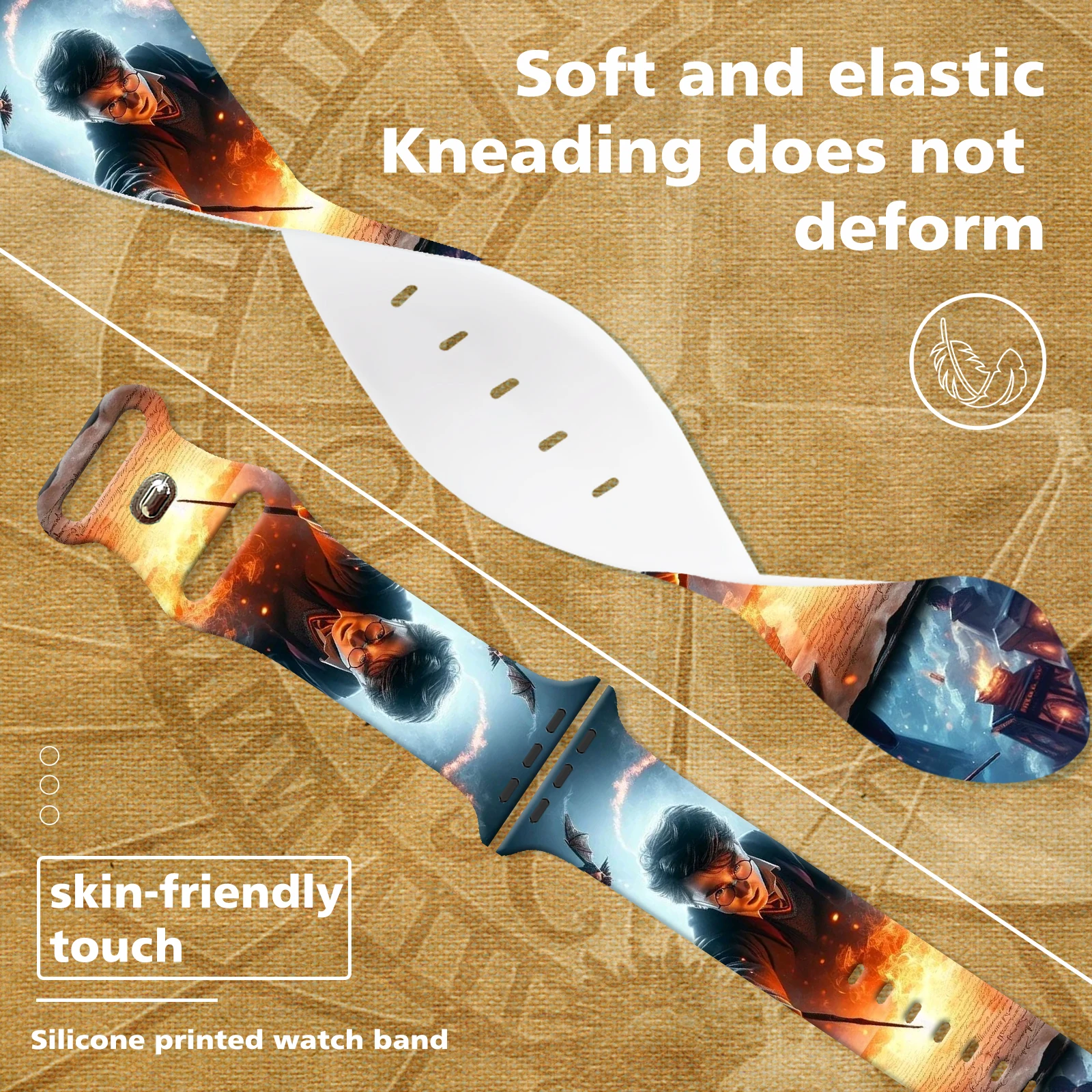 حزام طباعة سلسلة هاري بوتر السحري لساعة أبل 11/10/9/8/7/SE، سوار سيليكون بديل ناعم مقاوم للماء 45 مم/44 مم/42 مم #4