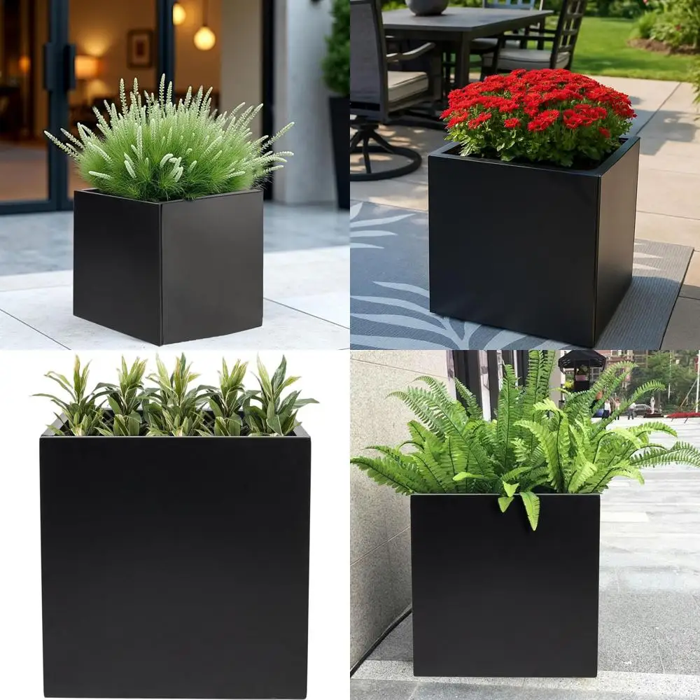 

Стильный высокий кубический кашпо - универсальный для помещений и улицы, устойчивый к погодным условиям, декор для сада
