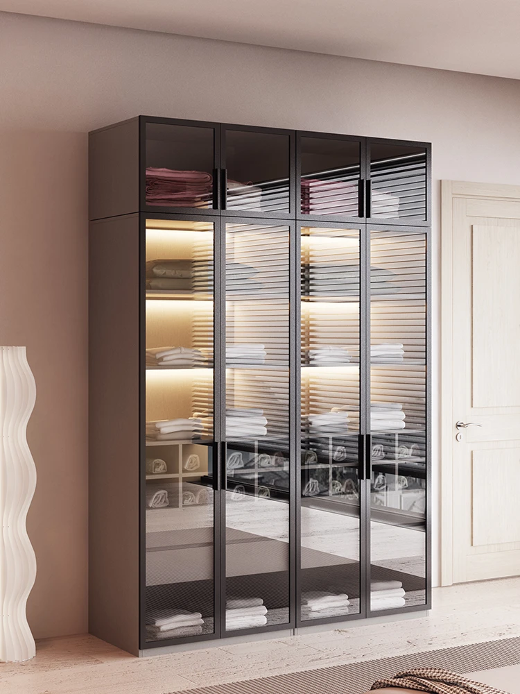 Solid wood swing door wardrobe, small bedroom, combined cloakroom, light luxury, finished products, large wardrobe