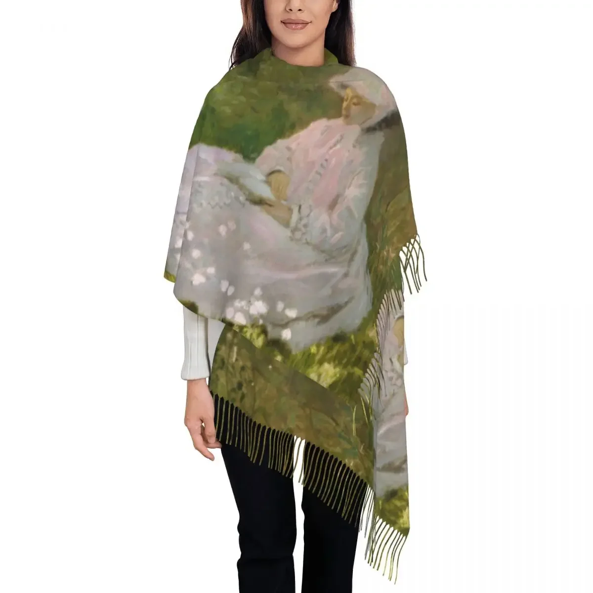 Female Large Springtime Scarves Women Winter Soft Warm Tassel Shawl Wrap Claude  Impressionist Art Scarf