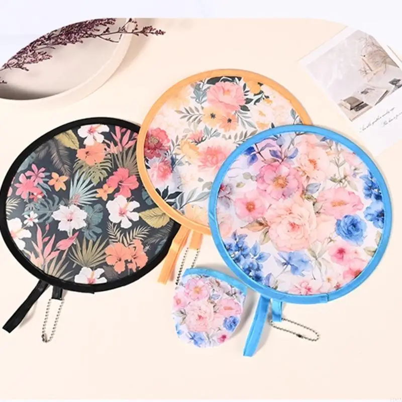 Round Foldable Hand Fan Handheld Foldable Compacts Cooling Fan Round Folding Fan 